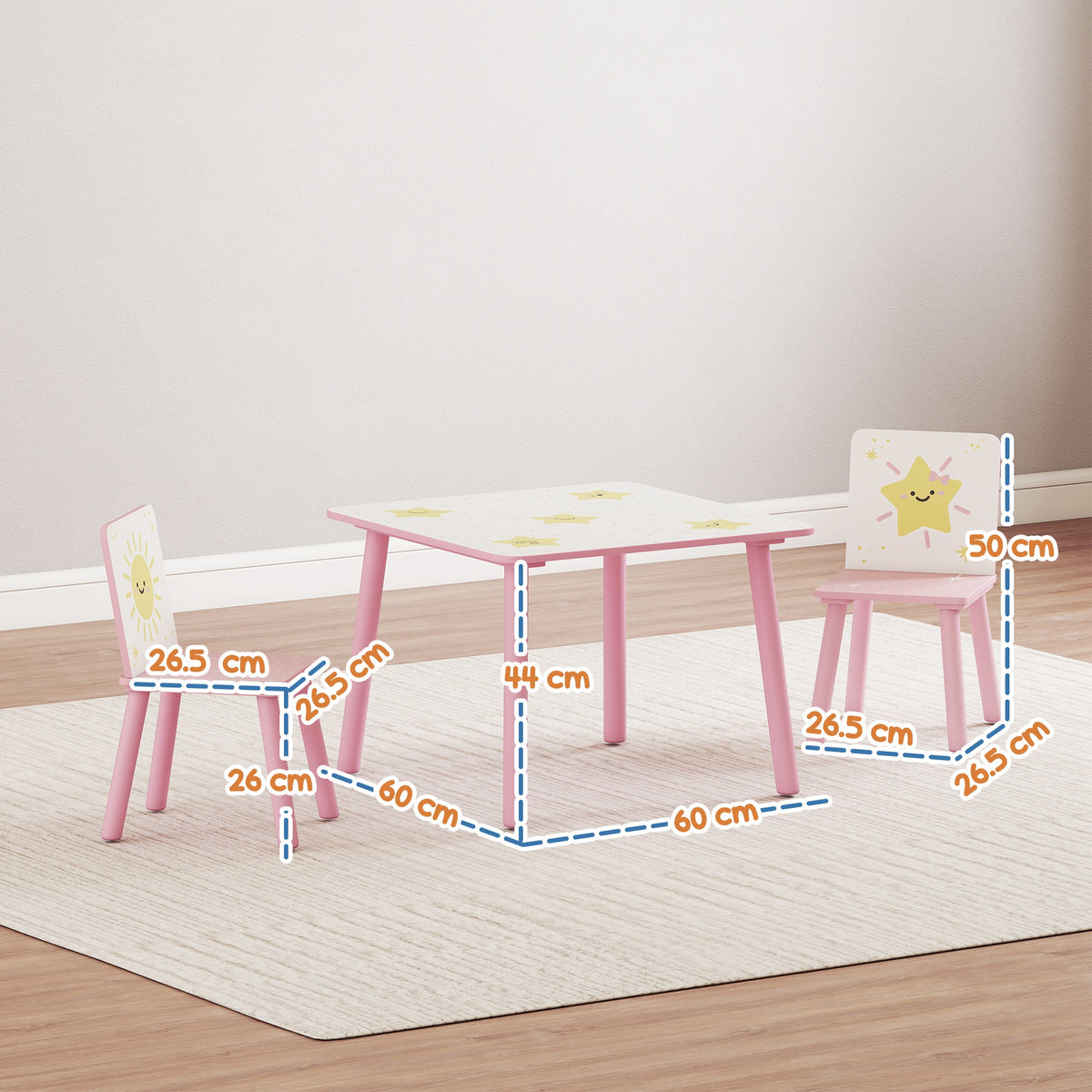 3-piece Kids Table With 2 Chairs Set For Bedroom, Nursery | Pink