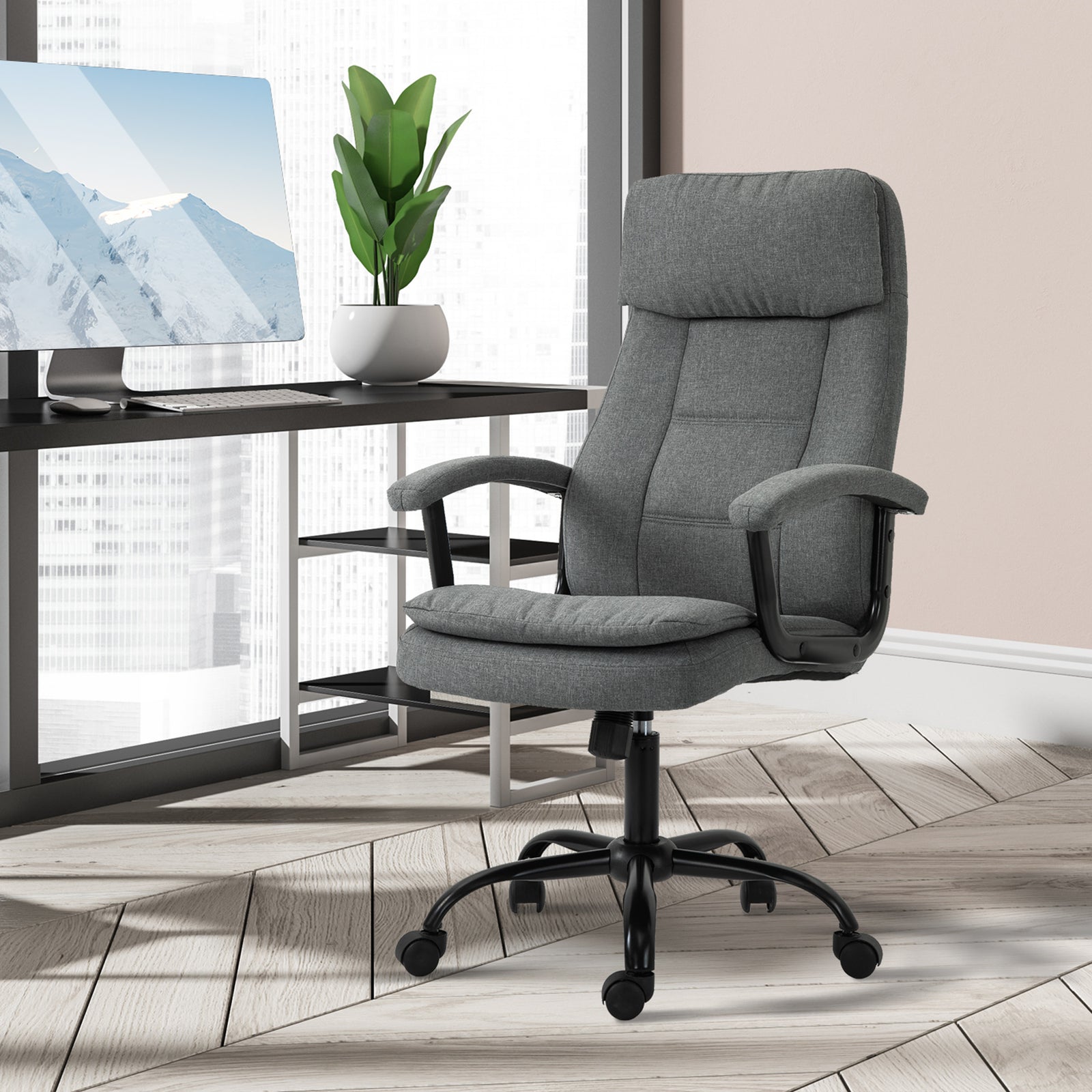 2-point Massage Linen Office Chair Grey