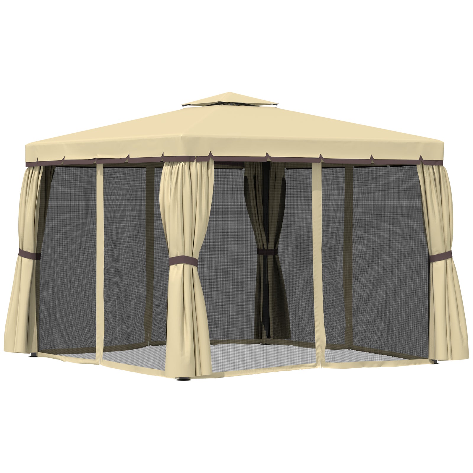 3 X 3(m) Garden Gazebo Shelter Party Tent With 2 Tier Roof | Beige