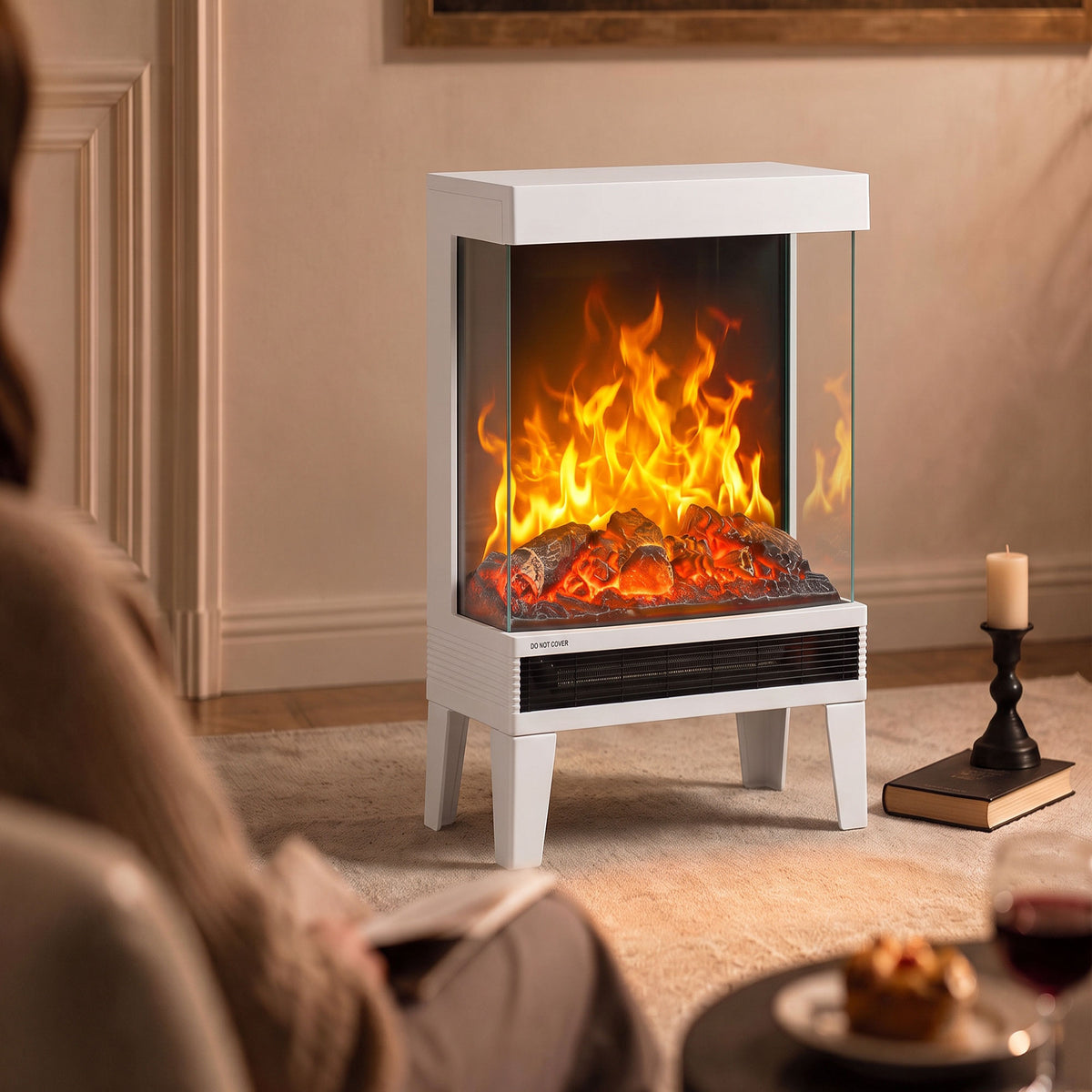 Freestanding Stove With Led Flame Effect, White