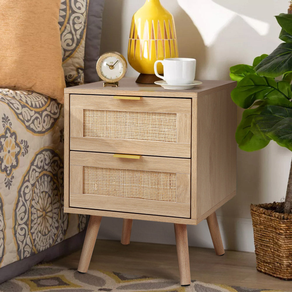 Direct 2 Pack Wood And Rattan Side Cabinet