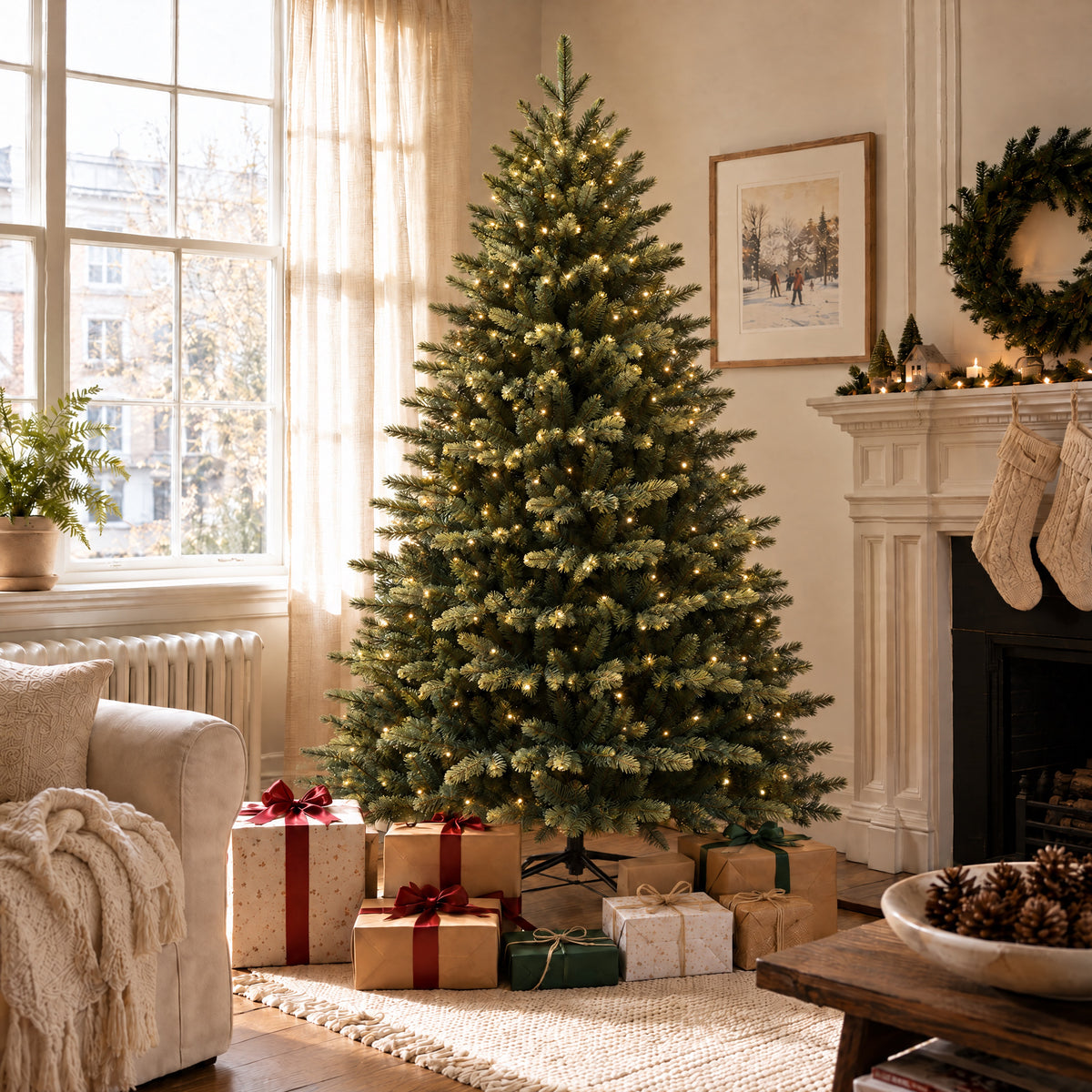 Artemis Home Ferncombe Pre-lit Pe/pvc Artificial Christmas Tree - Warm White & Multicolour LEDs