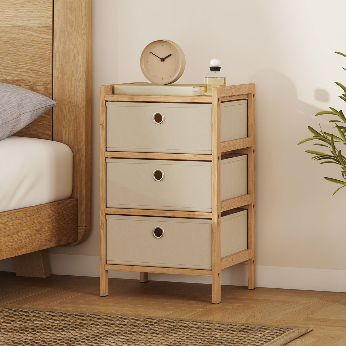 HOMCOM Chest Of Drawers, 3 Drawers Dresser With Bamboo Frame