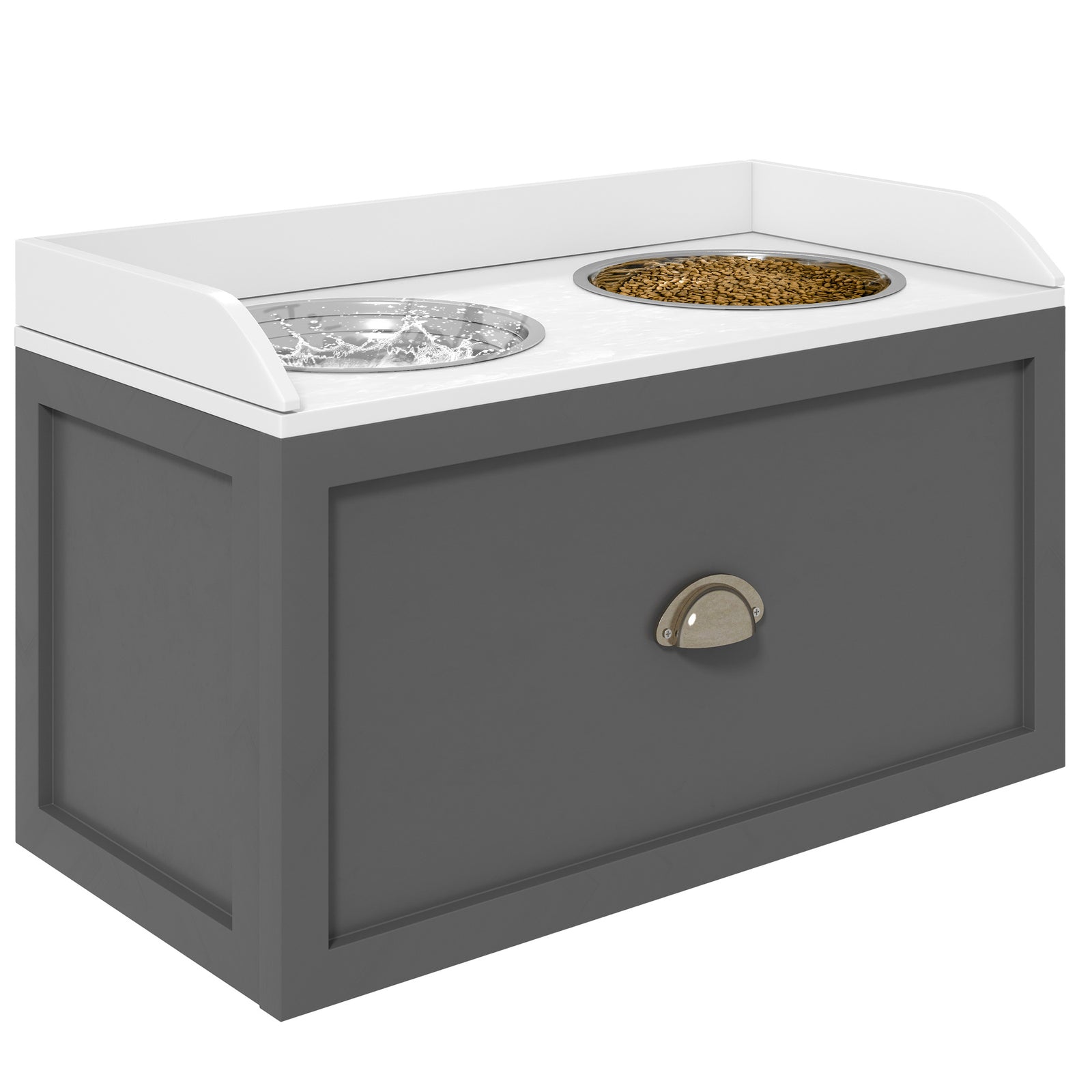 Stainless Steel Raised Dog Bowl W/ 21l Storage Drawer, For Large Dogs | Gray