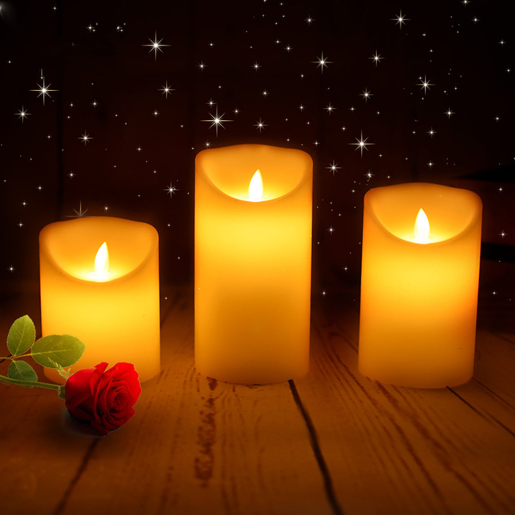3pcs Realistic Wax Led Flameless Candle Set– Remote Control & Flickering Wick