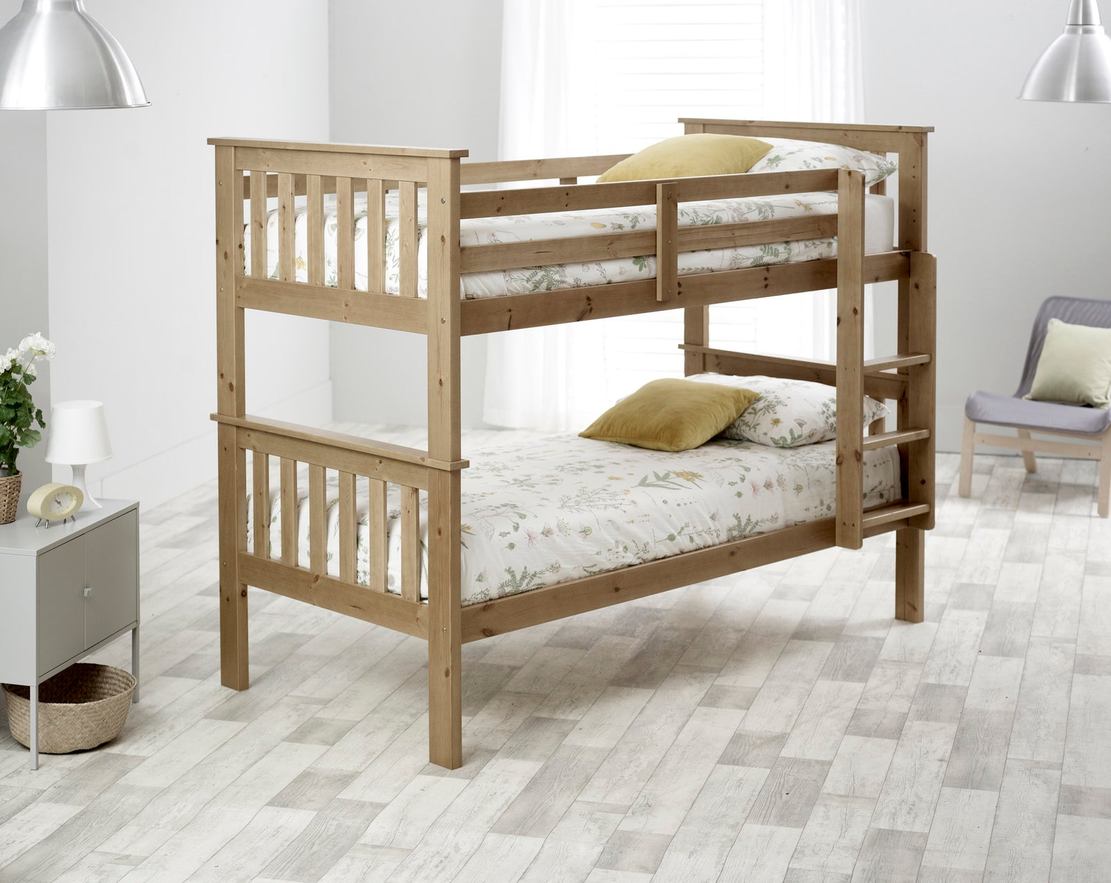 Carra Wooden Single Bunk Bed With Memory Foam Mattresses | Single | Light Brown