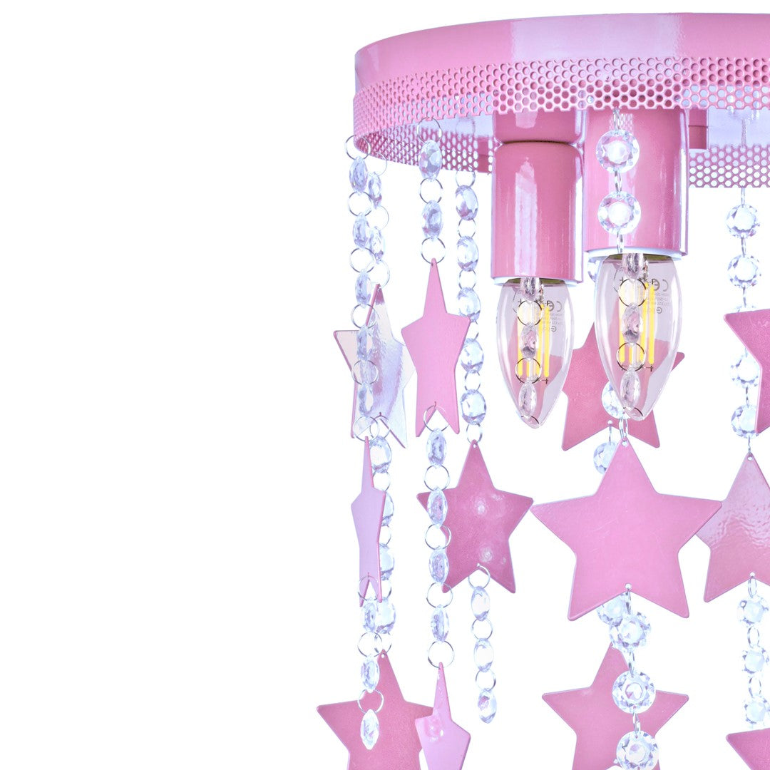 Ceiling Lamp Star 3xe27 Attractive Hand Made Chandelier With Suspended Crystals And Stars | Pink