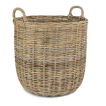 Tall Round Fireside Grey Rattan Log Basket | Large | Brown