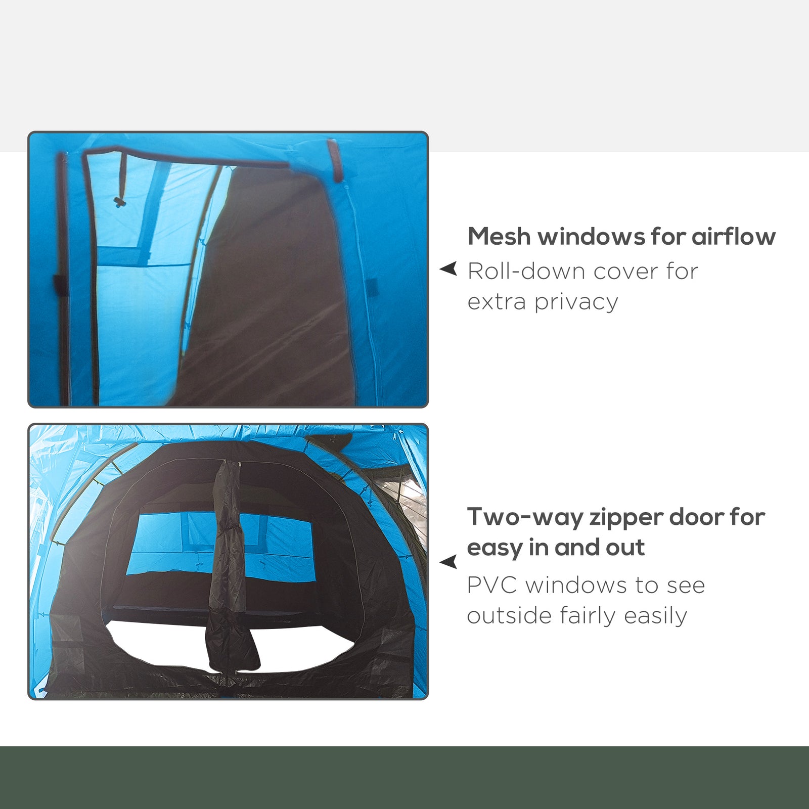 3-4 Persons Tunnel Tent, Two Room Camping Tent W/ Windows | Blue