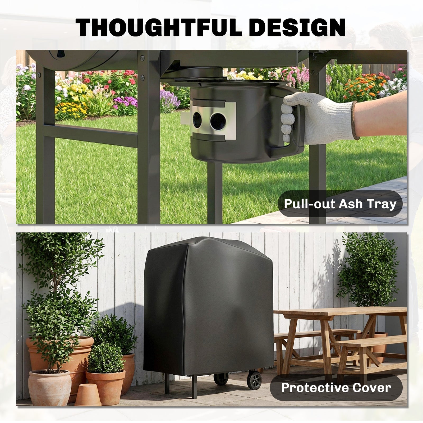 Charcoal Bbq Grill With Foldable Shelves