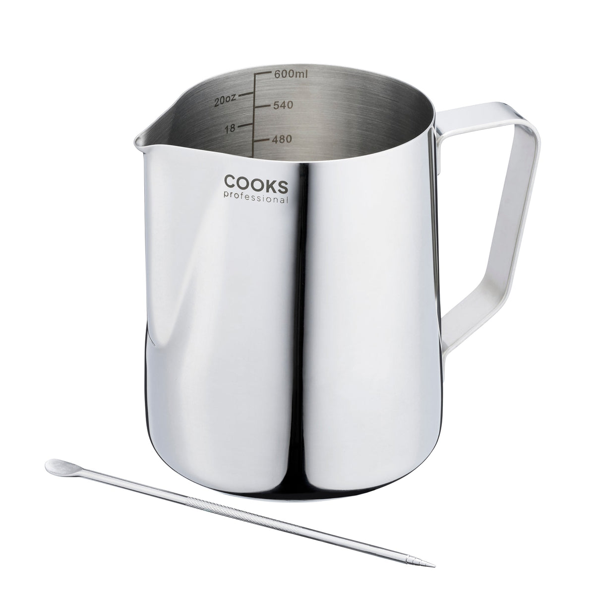 Stainless Steel Milk Steaming Jug With Latte Art Pen | 600ml | Silver