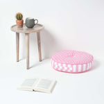 Polka Dots & Stripes Round Floor Cushion | 43cm x 43cm | Pink