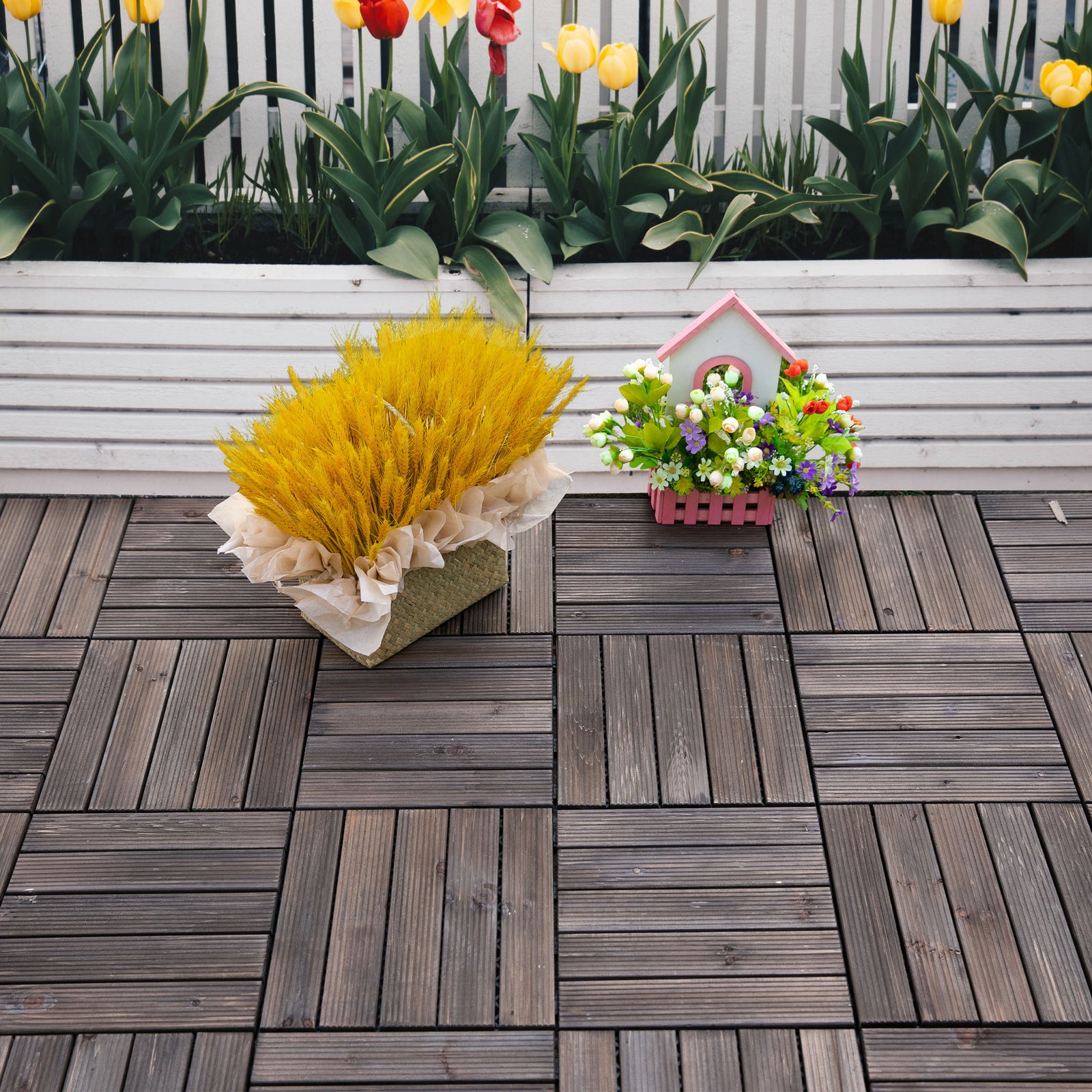27 Pcs Black Wooden Deck Tiles 30x30 Cm For Patio/deck | Black