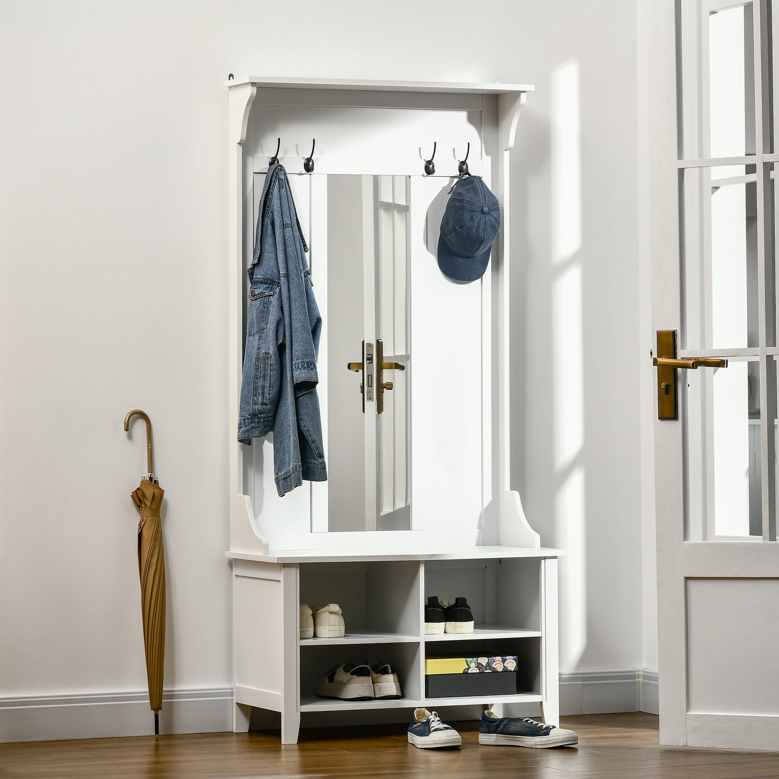 Hallway Furniture Set Shoe Bench Storage Mirror Cabinet