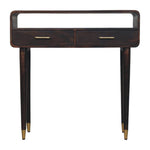 Solid Wood Apollo Loop Console Desk, 2 Drawers And Open Shelf, Dark Brown