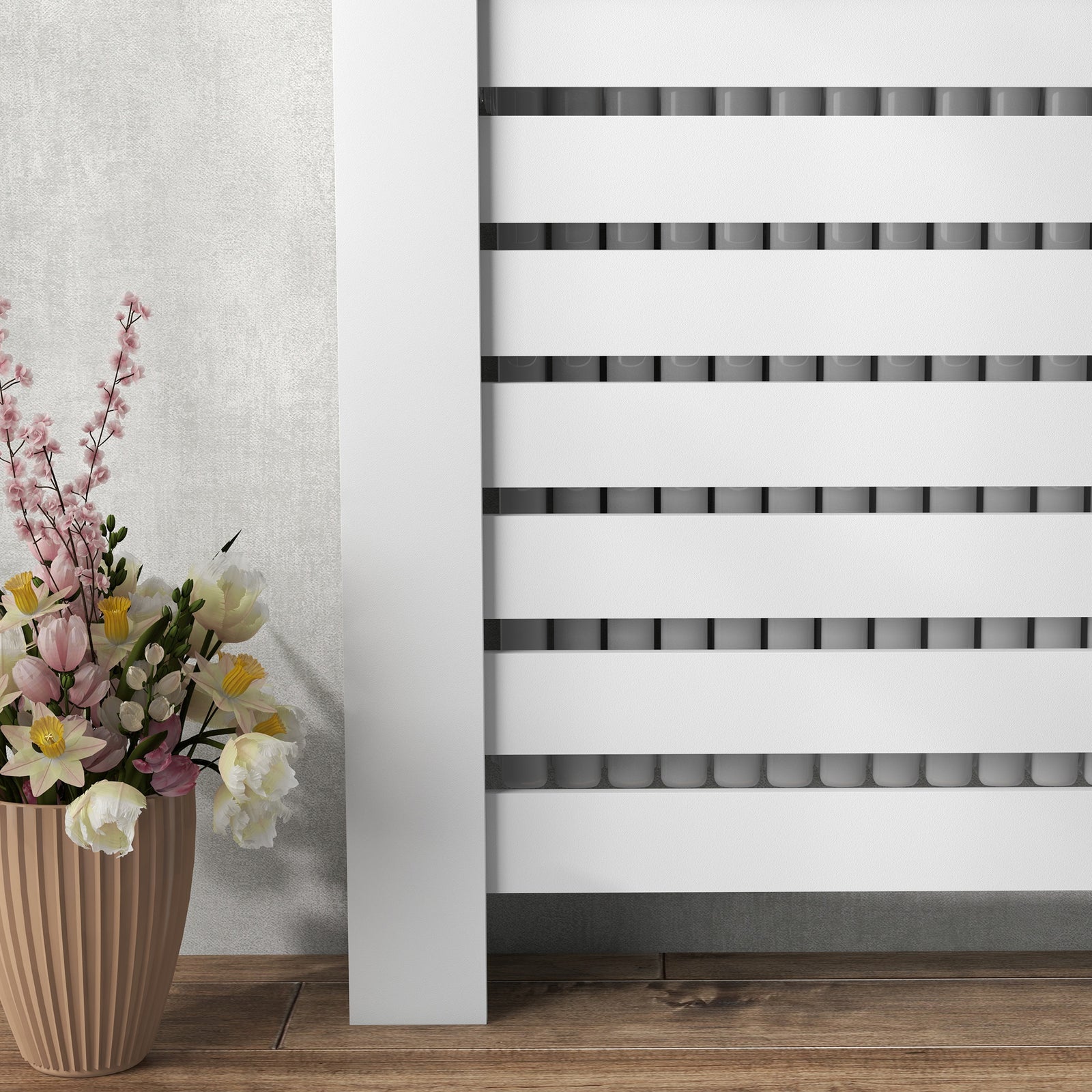 Radiator Cover With Drawer, Horizontal Slat | 111cm | White