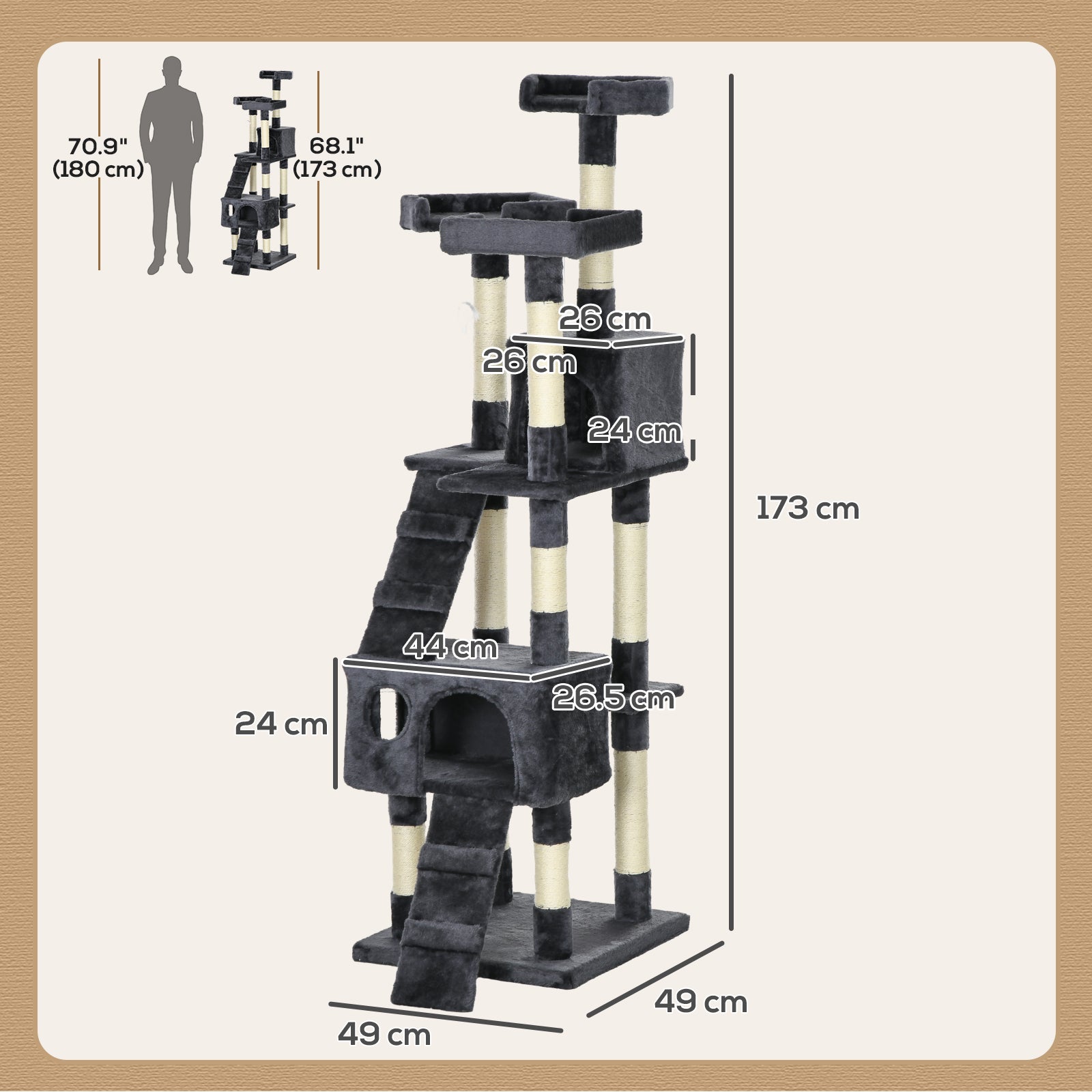 Cat Tree Kitty Activity Play Centre, Scratching Scratcher, 173cm