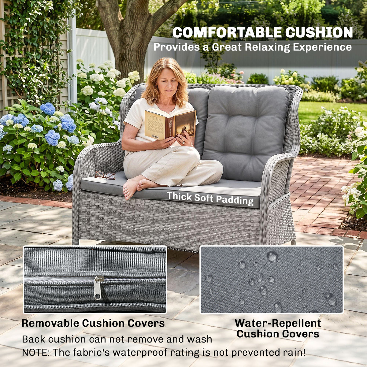4 Pcs Outdoor Rattan Sofa Set, Wicker Sectional Sofa Set