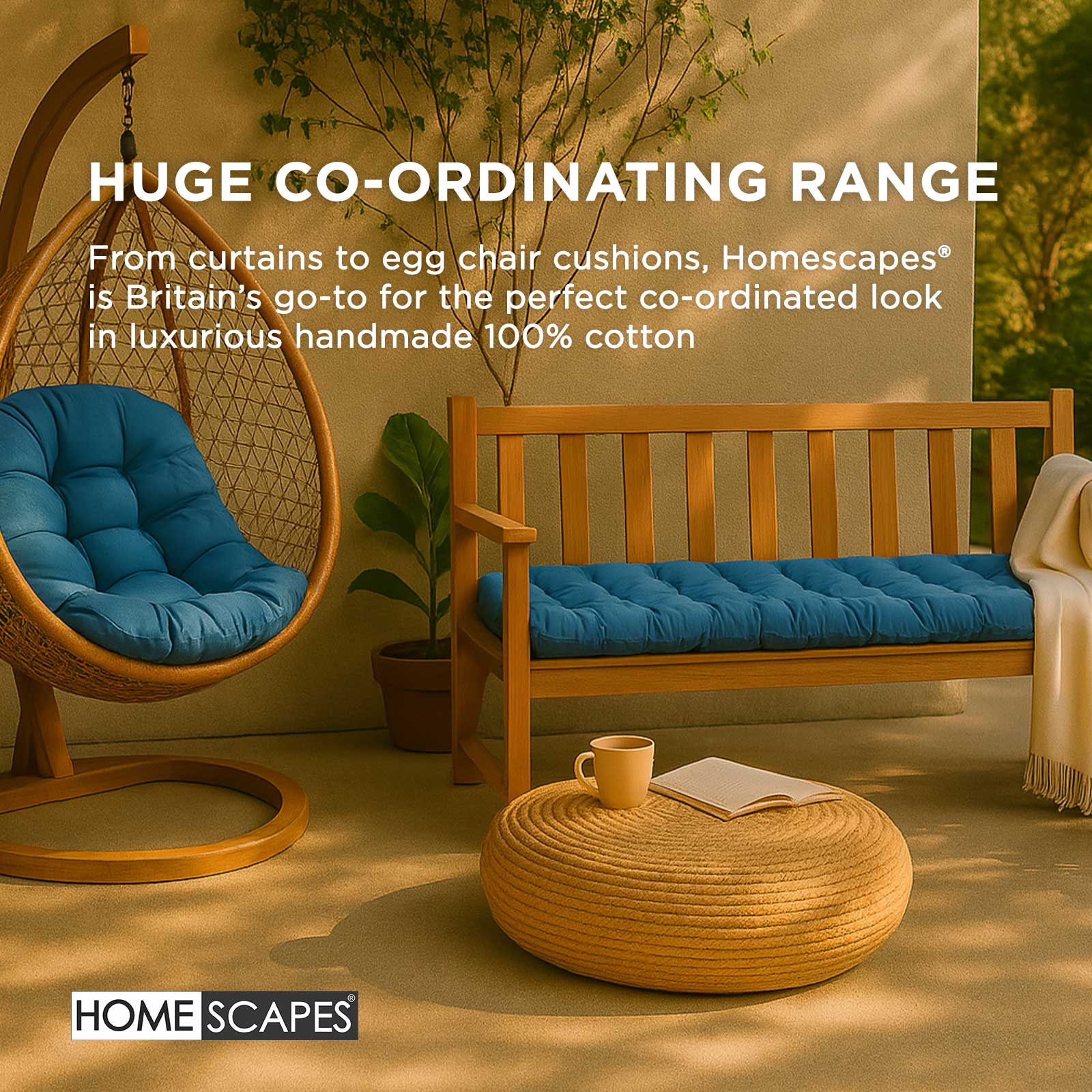 Outdoor Bench Cushion For 2 & 3 Seater Garden Seat Pad For Furniture, Kitchen, Dining & Indoor Use | 3 | Airforce Blue
