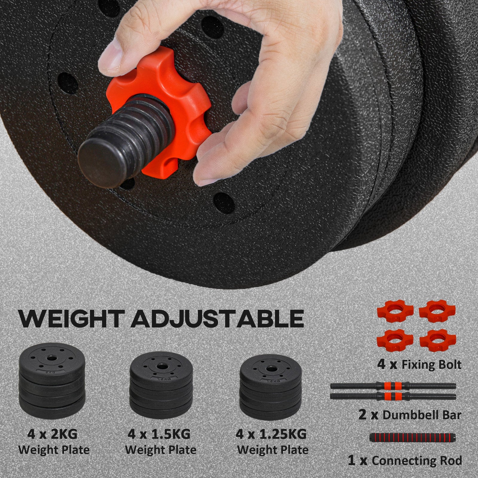 Adjustable 2 In 1 Barbell Dumbbells Set | 20kg | Black