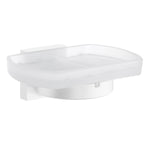 Frosted Glass Soap Dish With Wall Mounted Holder | White