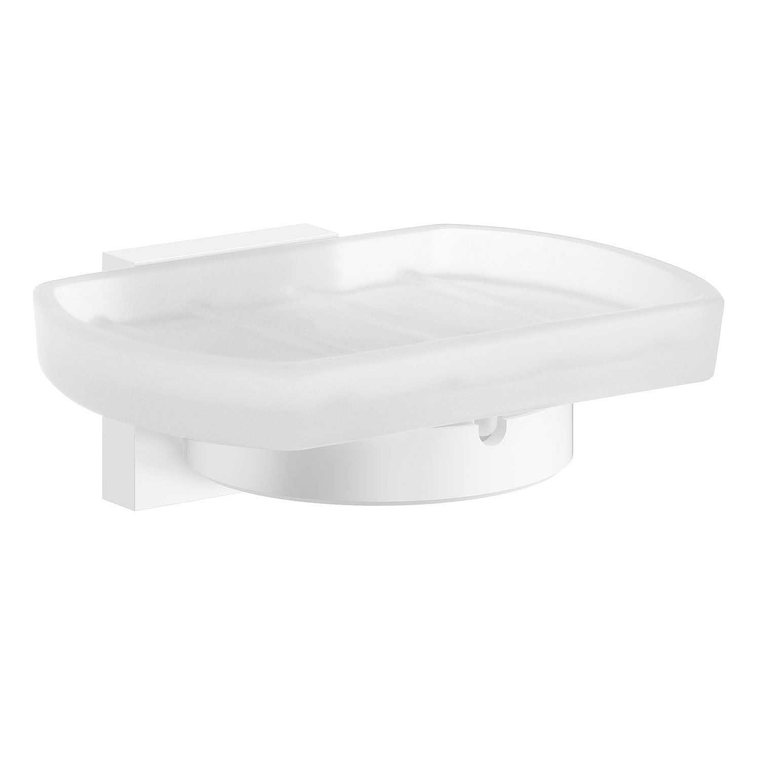 Frosted Glass Soap Dish With Wall Mounted Holder | White