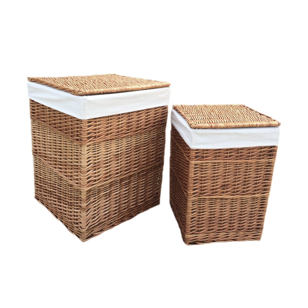White Cotton Lined Light Steamed Square Laundry Baskets | Large | White