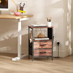 Slim Side Table With Charging Station, Bedside Table | Rustic Brown