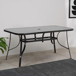 Metallic And Tempered Glass Garden Table With Parasol Hole Outdoor | Extra Large | Black
