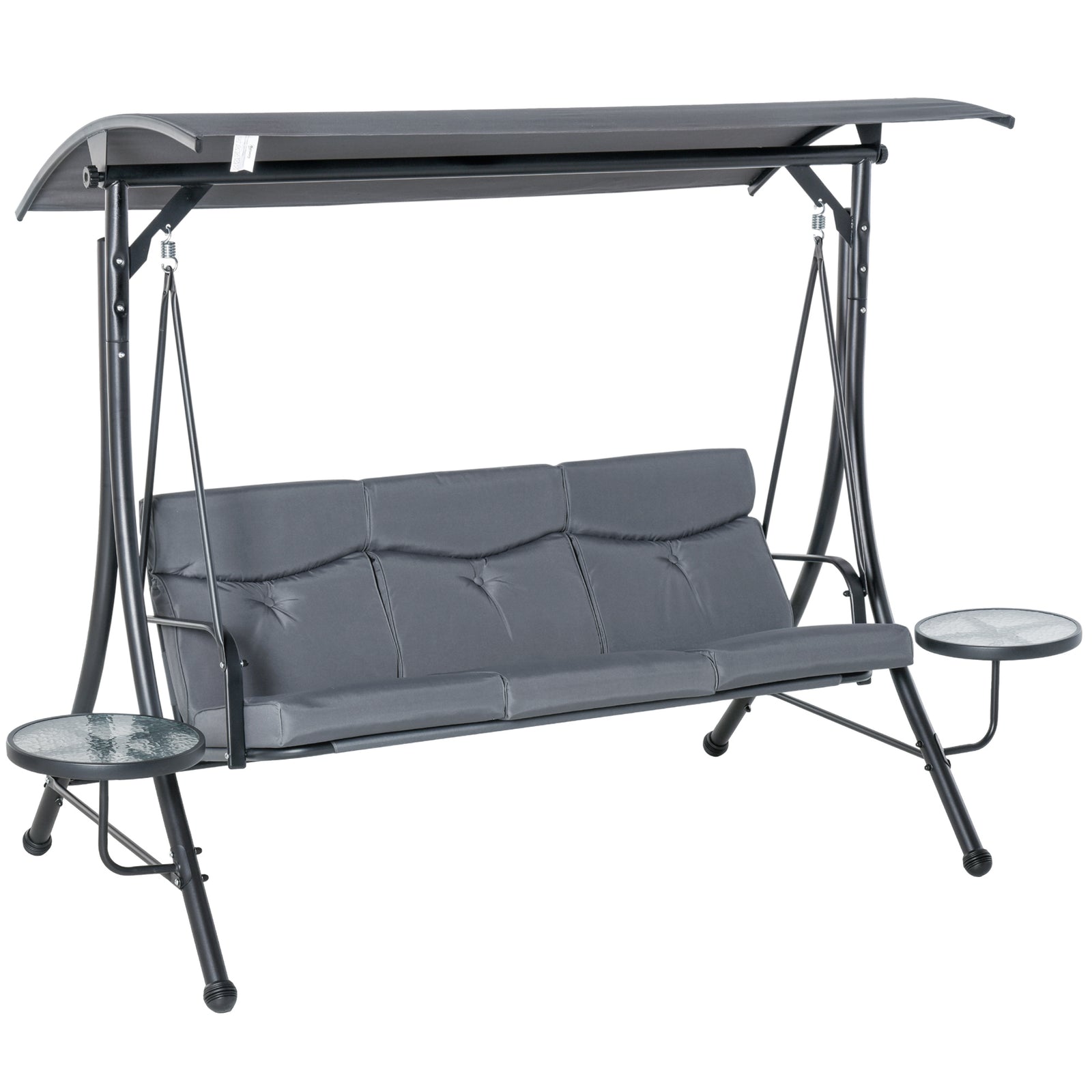 3 Seater Garden Swing, Adjustable Canopy, Grey | Gray