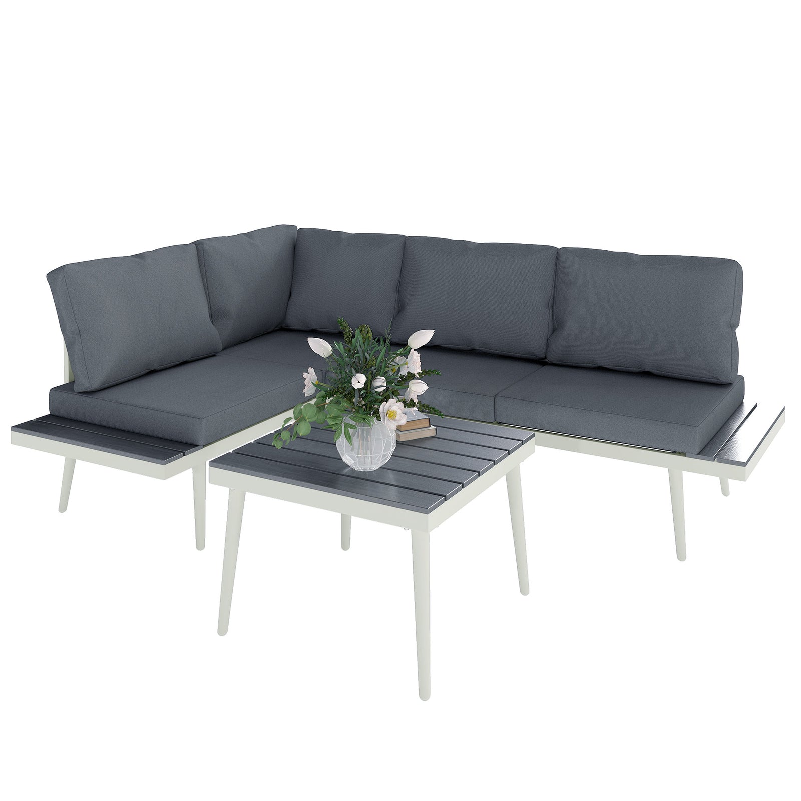 3 Piece Garden Furniture Set With 5-level Adjustable Lounger
