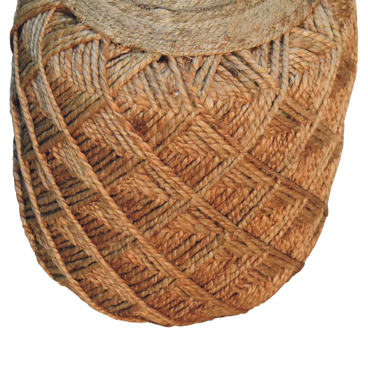 Artisan Furniture Solid Wood Jute Fiber Footstool Large Pattern