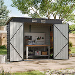 4x8ft Outdoor Storage Shed – Galvanized Steel Garden Shed Lockable With Double Doors & 2 Vents