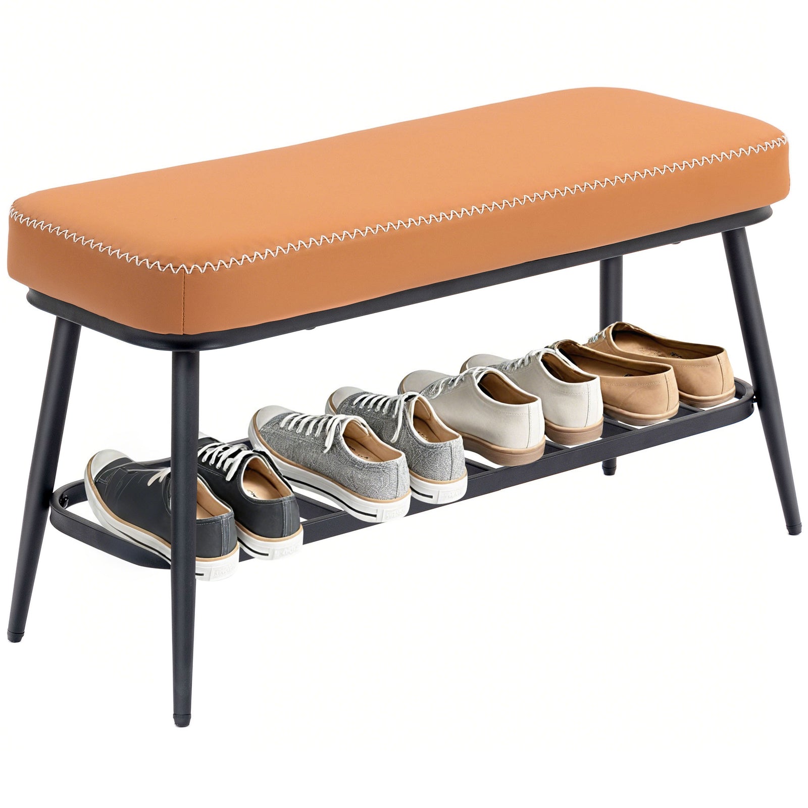 Shoe Bench, Pu Leather Shoe Storage Bench For Entryway | Brown