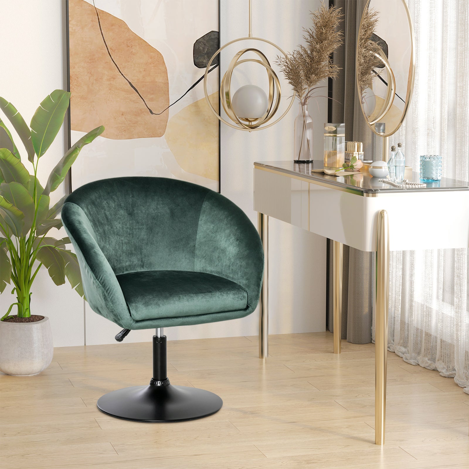 Swivel Bar Stool Fabric Dining Tub Seat | Green