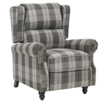 Gray Checkered Retro Fabric Upholstered Sofa Pushback Reclining Chair Armchair