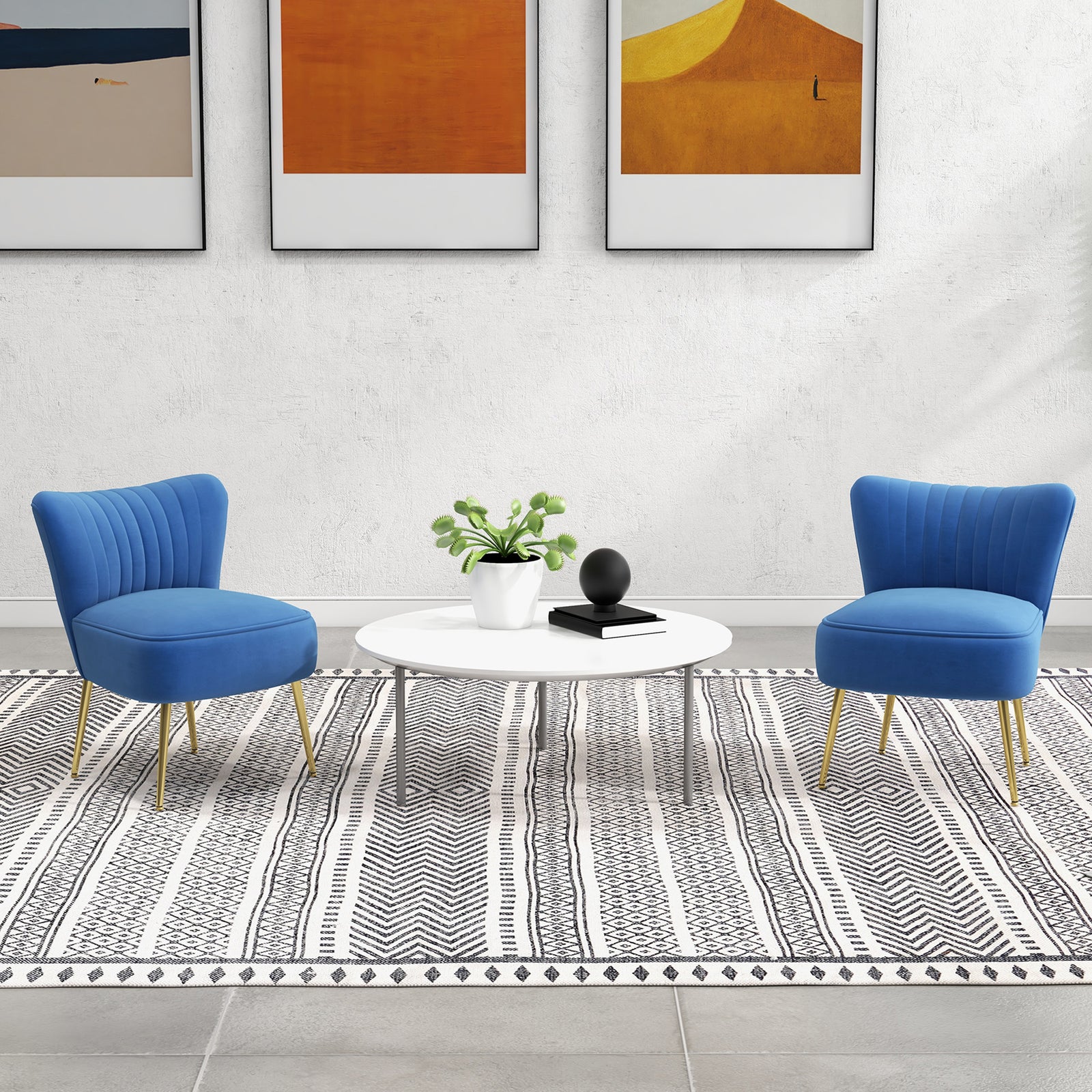 Set Of 2 Accent Chairs Wingback Armless Chairs For Bedroom | One Size | Blue
