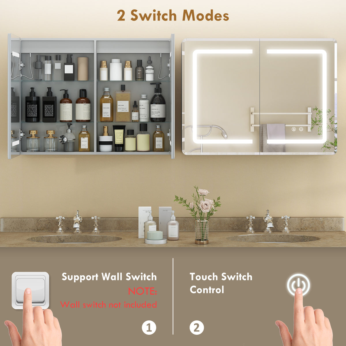 HOMCOM 60 X 80 Cm Led Bathroom Mirror Cabinet With Double-sided Mirrors