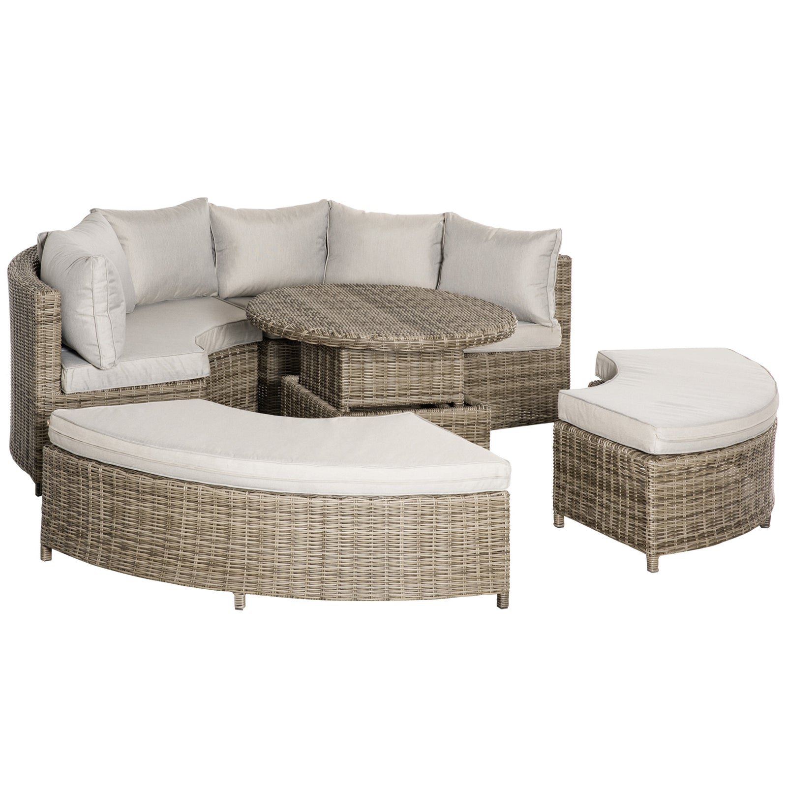 5 Pcs Rattan Lounge Chair Daybed Table W/ Cushion