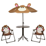 Kids Foldable Four-piece Garden Set W/ Table, Chairs, Umbrella - Brown