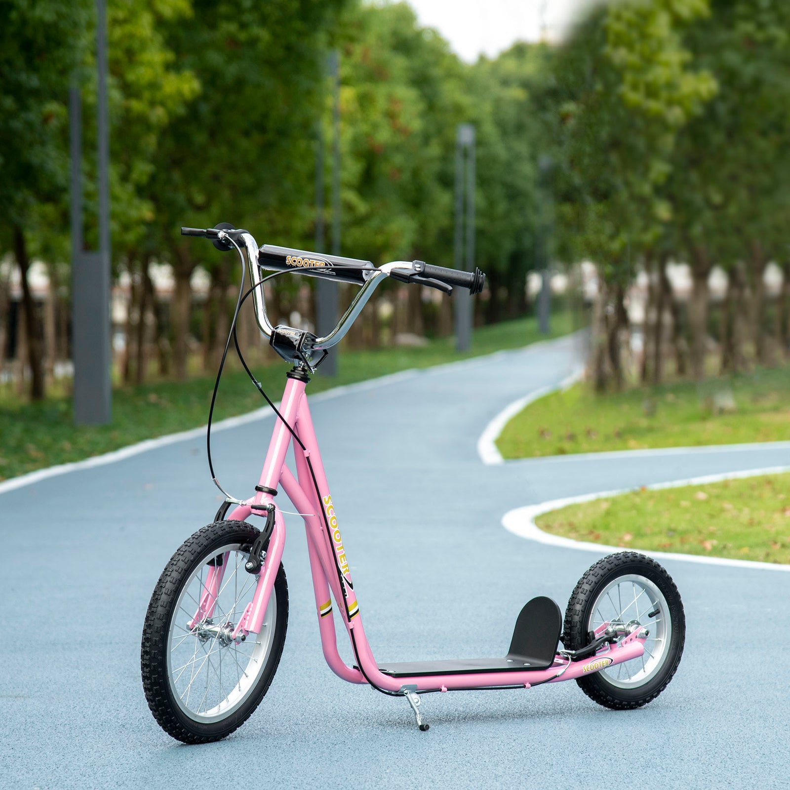 Teen Scooter Adjustable Height Dual Brakes Rubber Wheels Kickstand | Pink