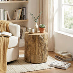HOMCOM Concrete Side Table Tree Stump End Table For Indoor Outdoors Natural