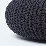 HOMESCAPES Black Large Round Cotton Knitted Pouffe Footstool
