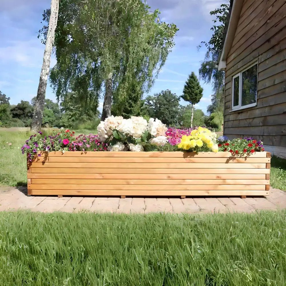 Pine Wooden Trough Planter With Feet | 200cm x 42cm x 38cm | Brown