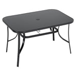 Rectangular Metallic And Tempered Glass Garden Table With Parasol Hole Outdoor - 120w X 80d X 72h Cm