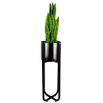 Tall Black Stand With Silver Metal Planter 62cm X 18cm