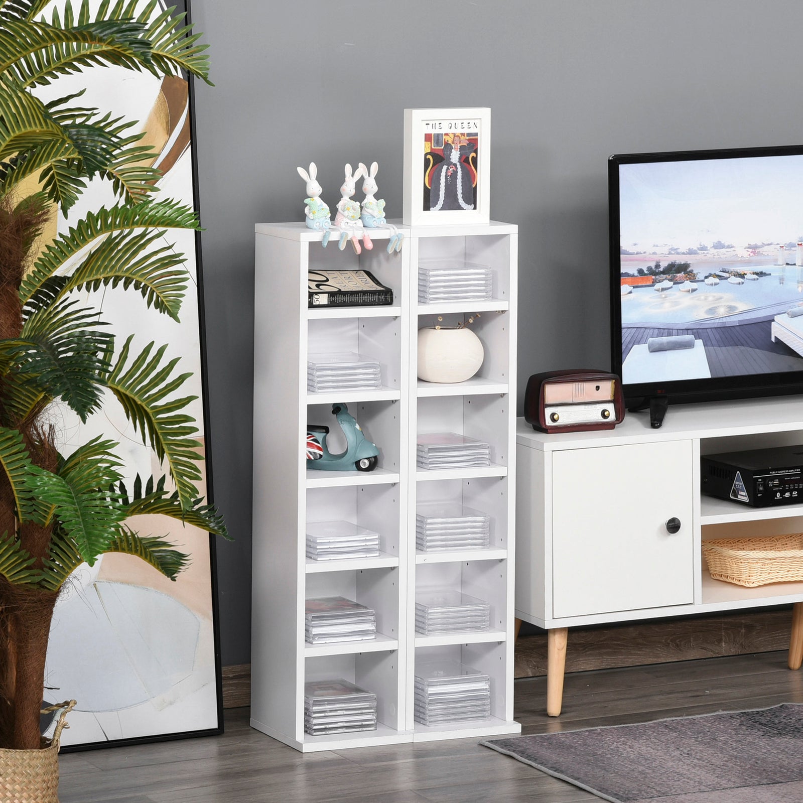 Set Of 2 Cd Storage Units With Adjustable Shelves | One Size | White