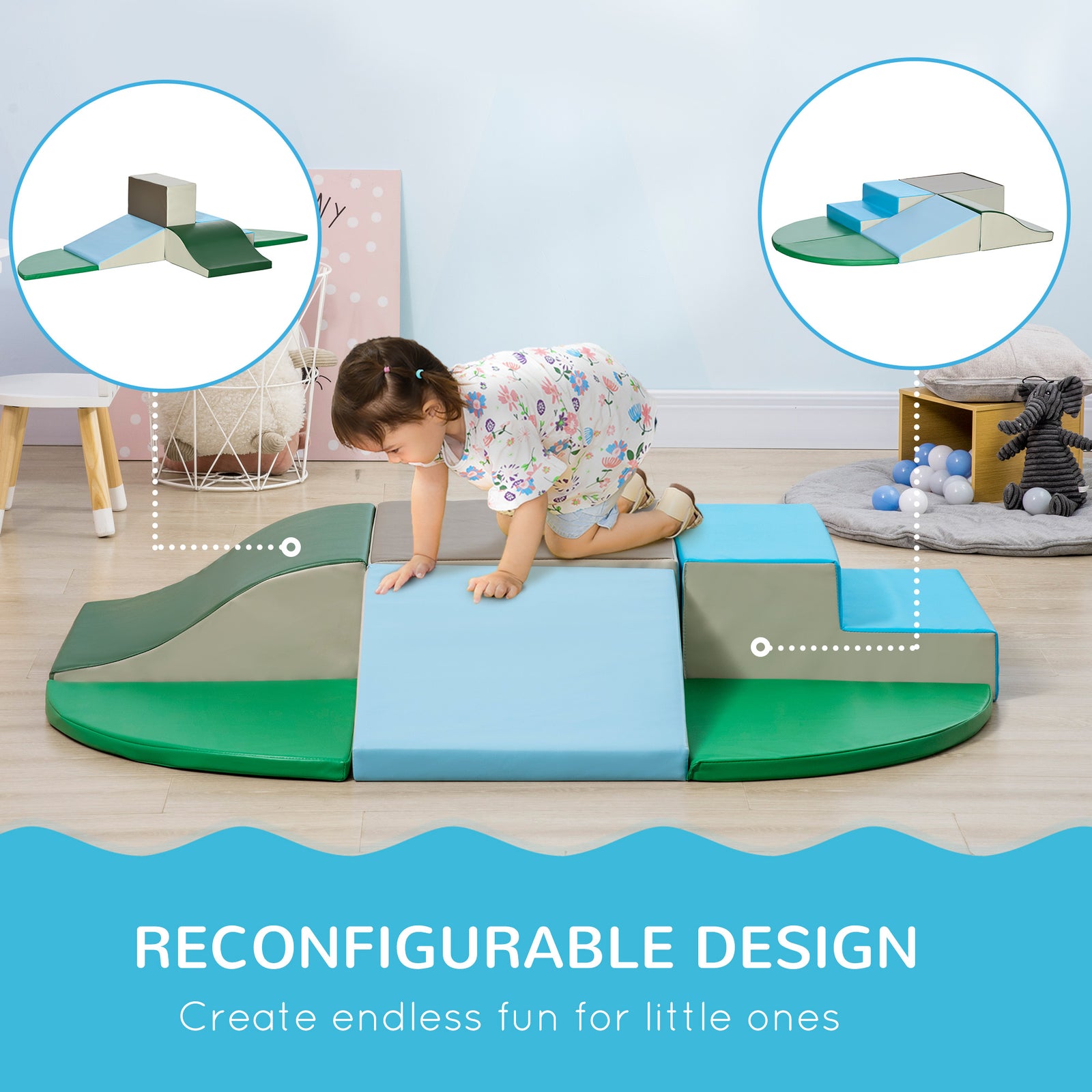 6 Piece Soft Play Equipment For Kids Climb And Crawl | Blue