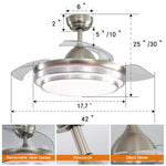 42 Inch Modern Chrome Ceiling Fan With Led Light & Remote 3 Blade Quiet Fan