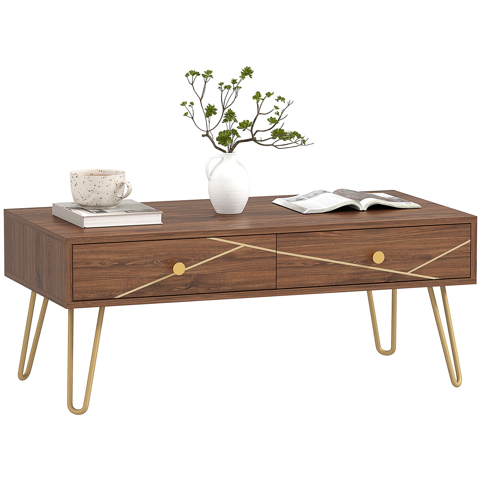 Coffee Table With Drawers And Steel Base